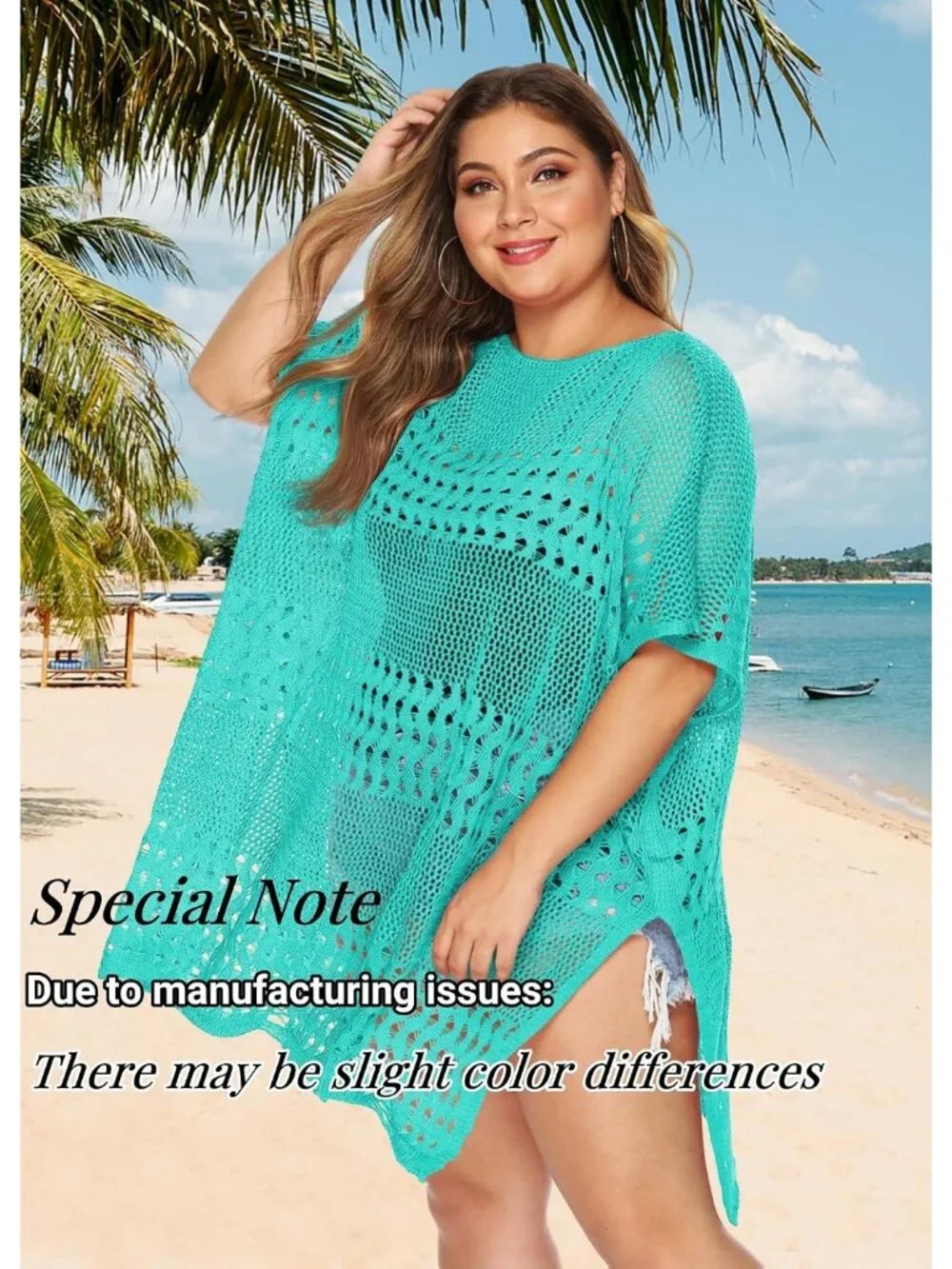 Women's Hollow Sapphire Polyester One Size Crochet Summer Swimsuit Coverup Dress